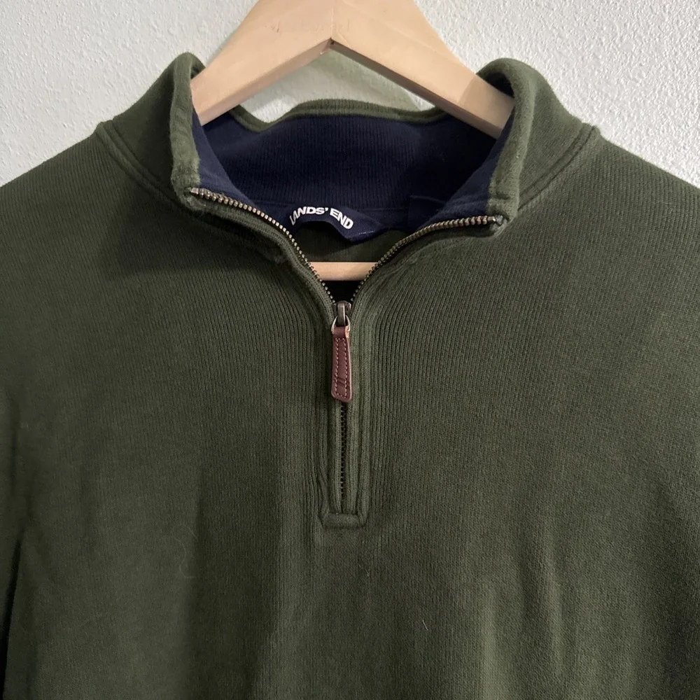 Lands' End Men's L/T 42-44 Green Quarter Zip‎ Fleece Pullover Sweater Pre-Owned